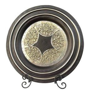 Metal Wall Decor Plate Centerpiece Tray Embossed Stamped Floral Design Hanger 16